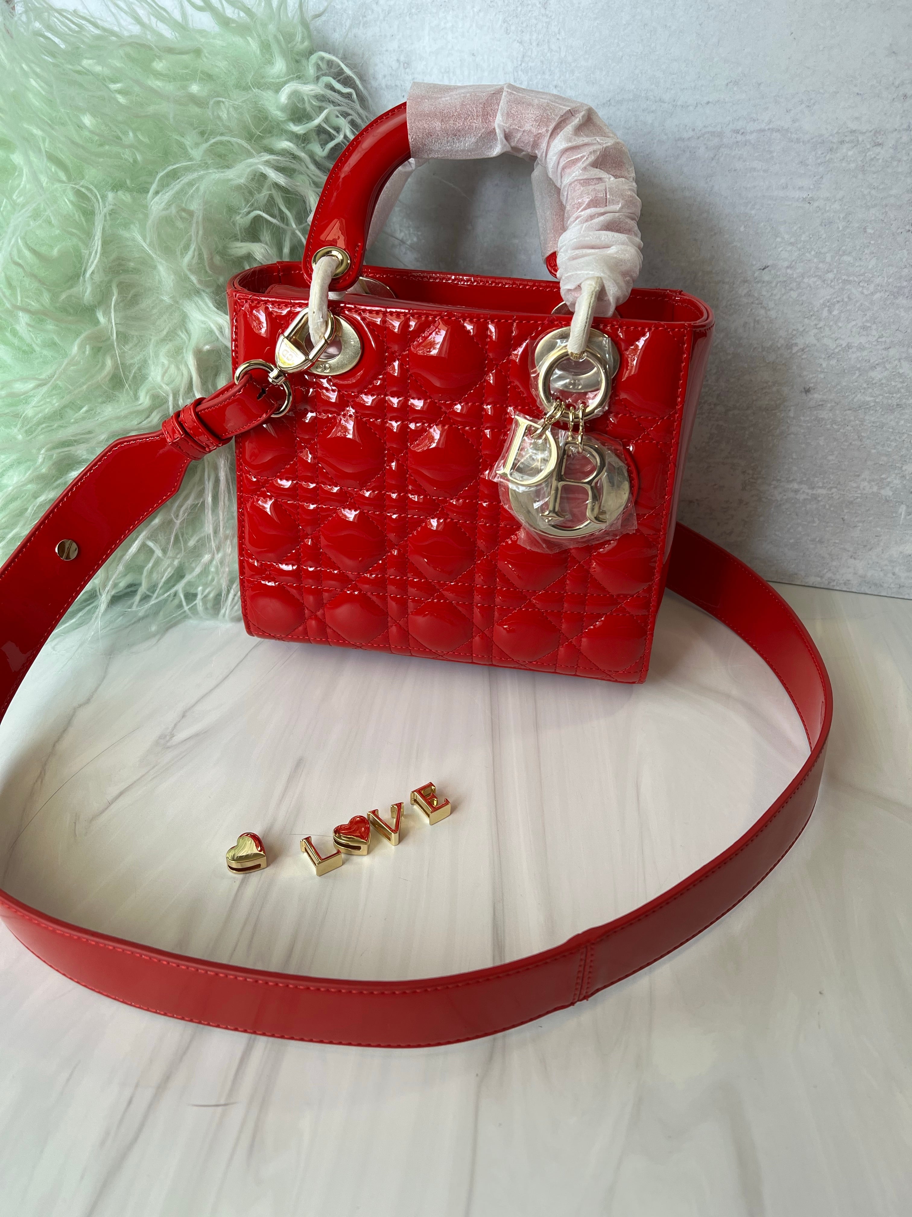 [Top] Christian Dior Lady Christian Dior Bag Patent ABC Small - Red Cherry