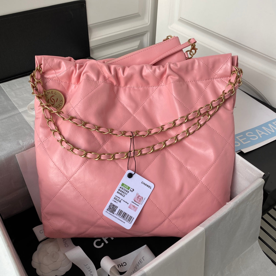 [TOP] CHANEL 22 Bag Small Tote 35x37x7cm - Coral Pink