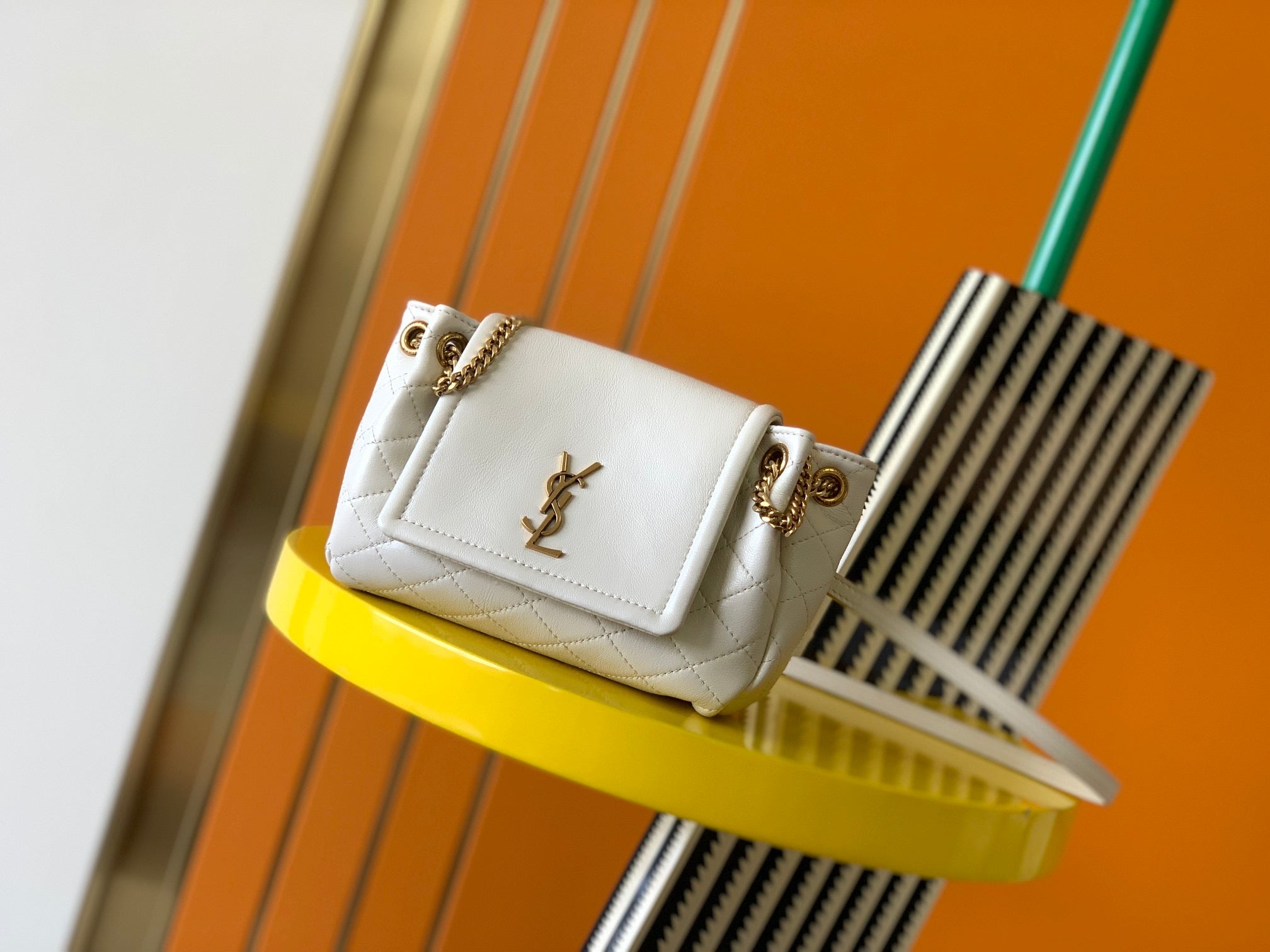 [TOP] Yves Saint Laurent YSL Mini Nolita Bag - White GHW