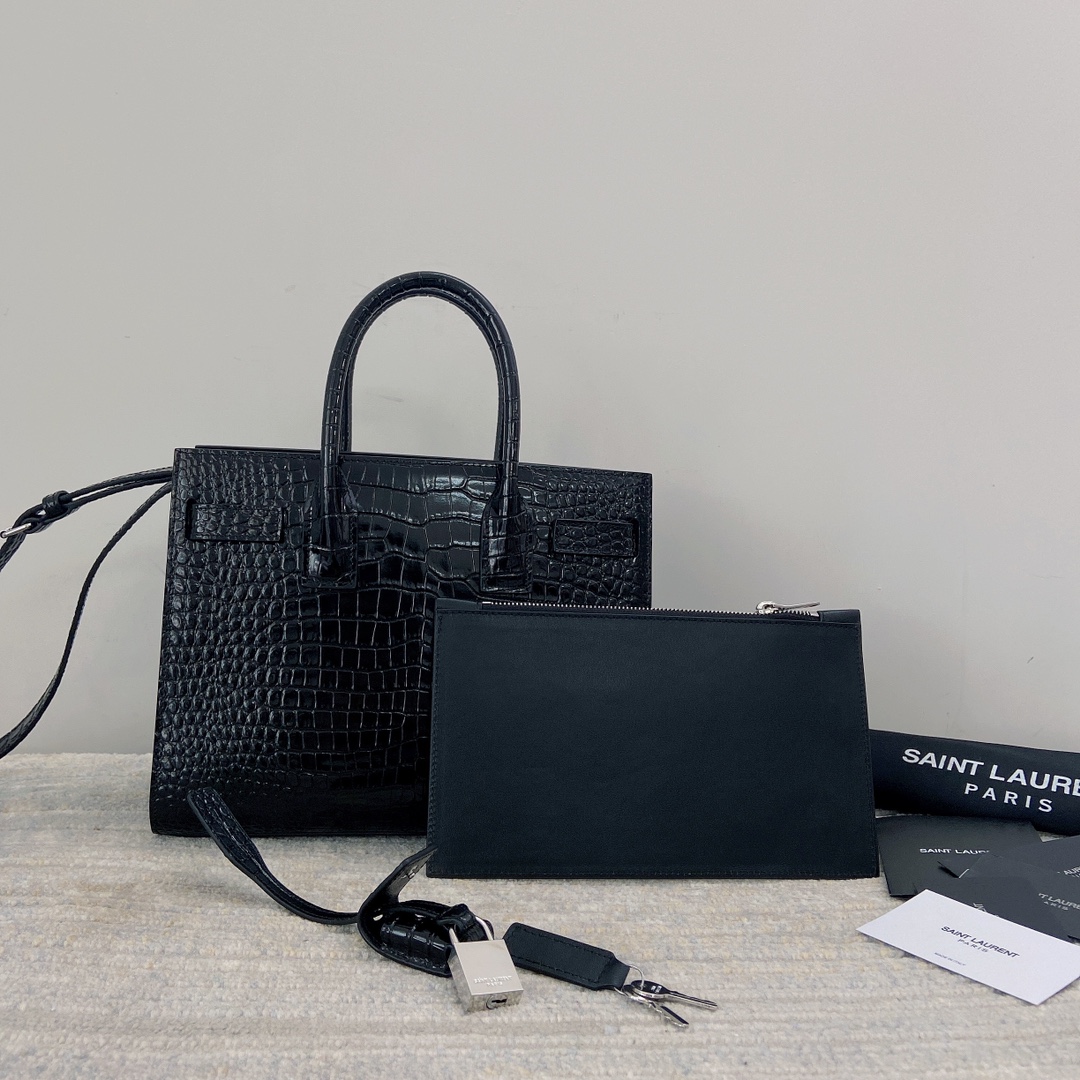 [TOP] Yves Saint Laurent YSL Sac De Jour Crocodile Handbag