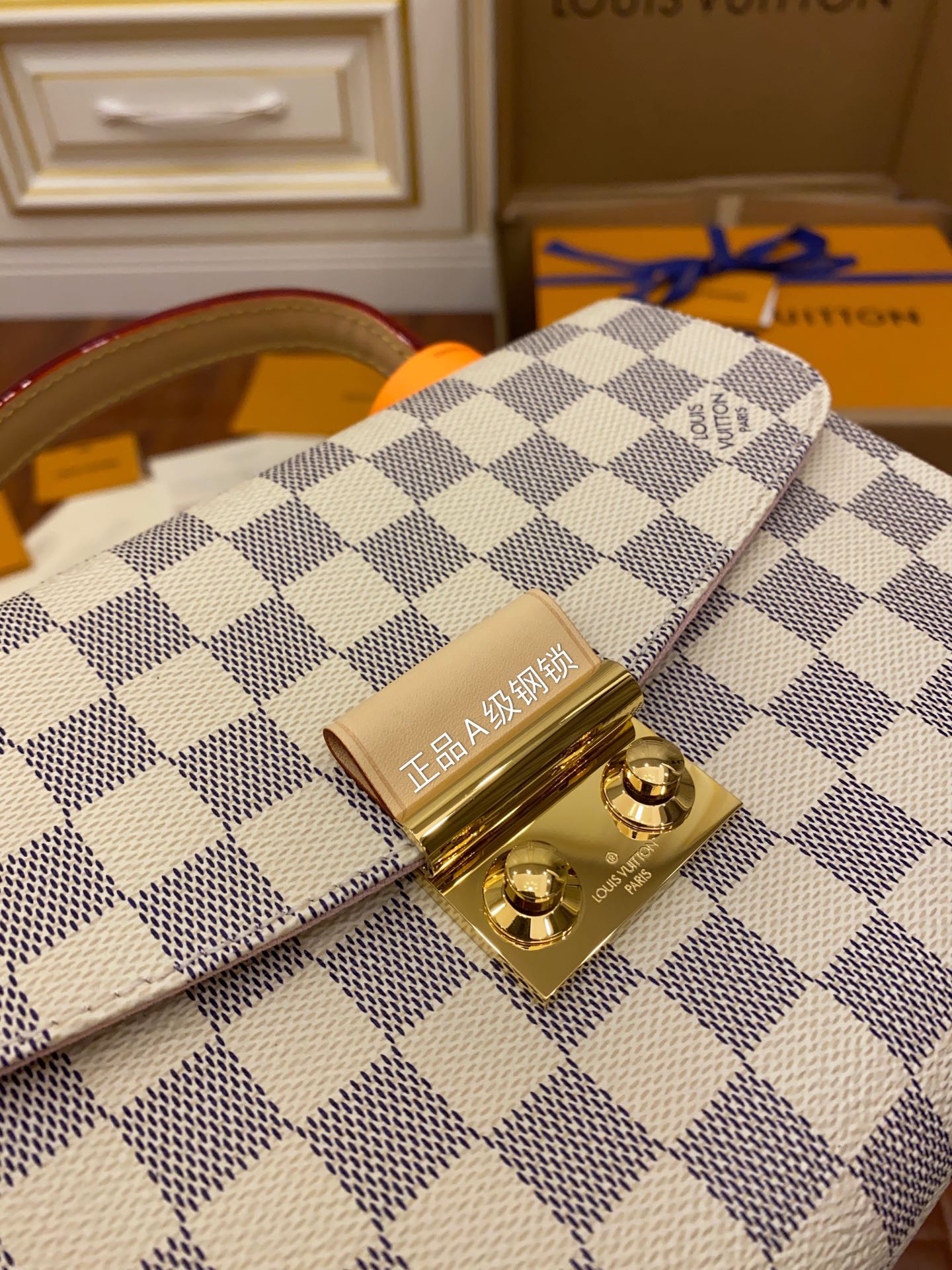 [TOP] Louis Vuitton LV £V Croisette Bag Damier Azur 25x17x9.5CM-Beige