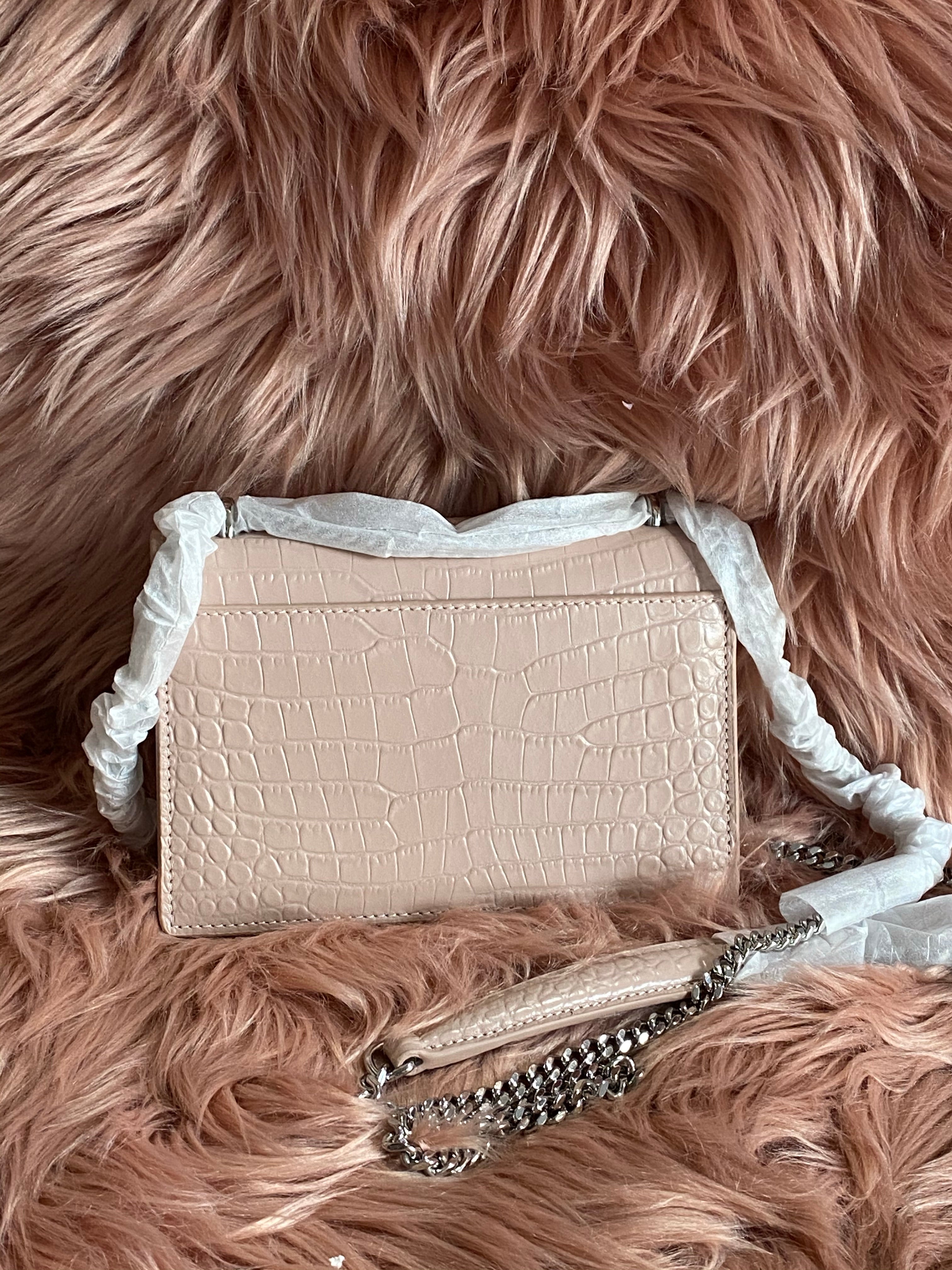 [TOP] Yves Saint Laurent YSL Pink Mini Monogram Sunset Croc Embossed Leather Shoulder Bag