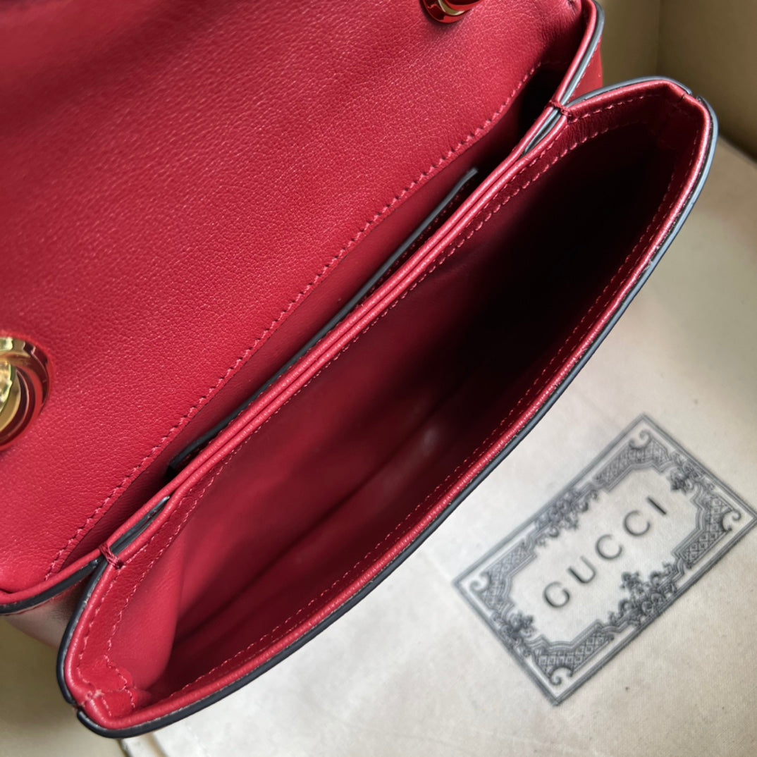 [TOP] GUCCI G*G Blondie Mini Leather Bag 22x13x5.5cm - Red