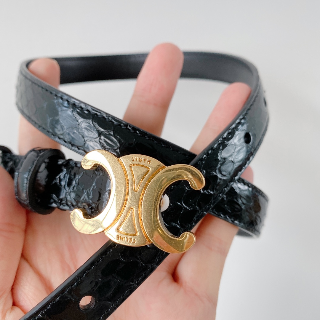 [TOP] CELINE Leather Triomphe Belt 1.8cm - Black