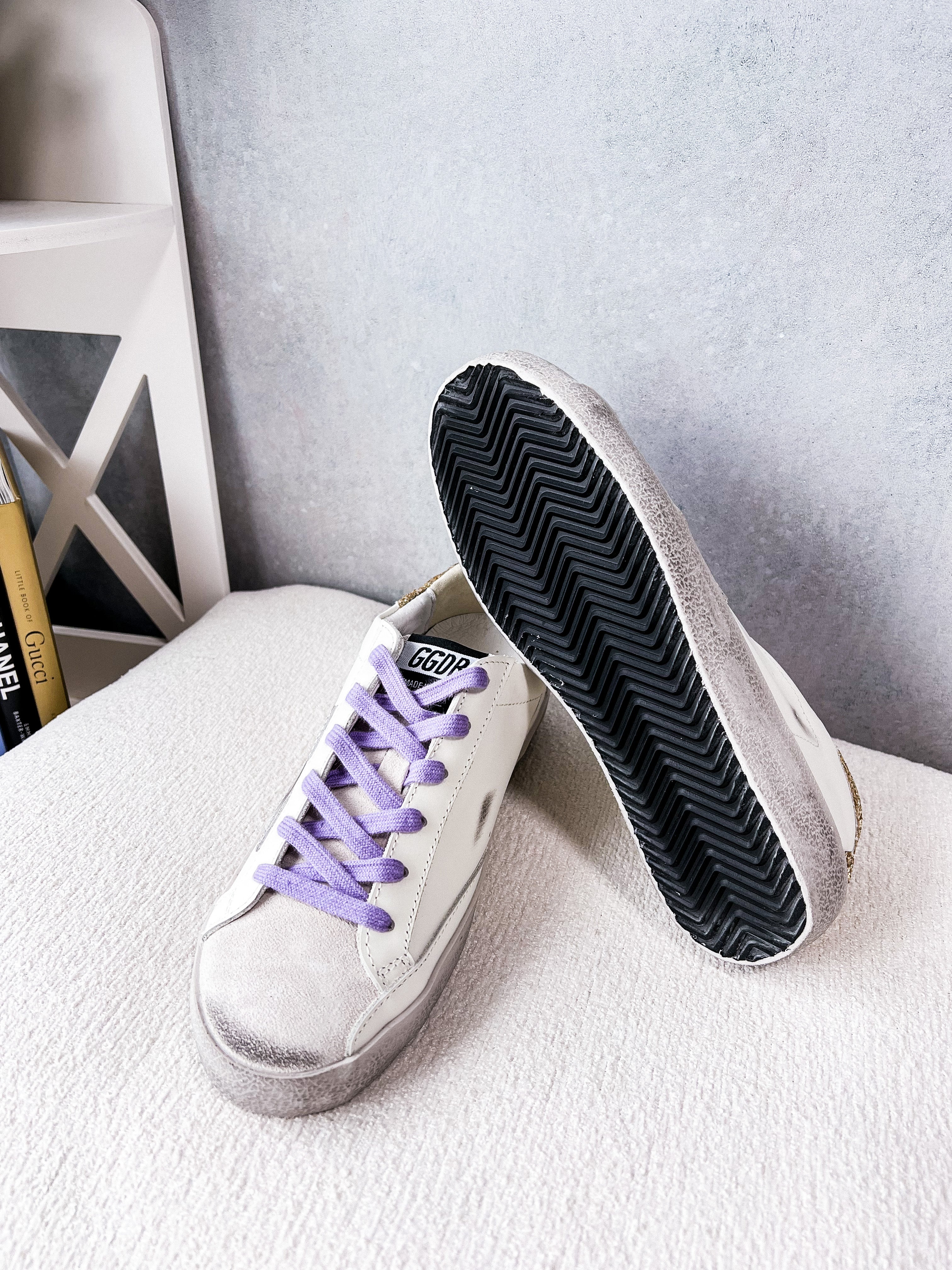 [TOP] GGDB Low Top Sneakers - White, Purple and Golden Glitter