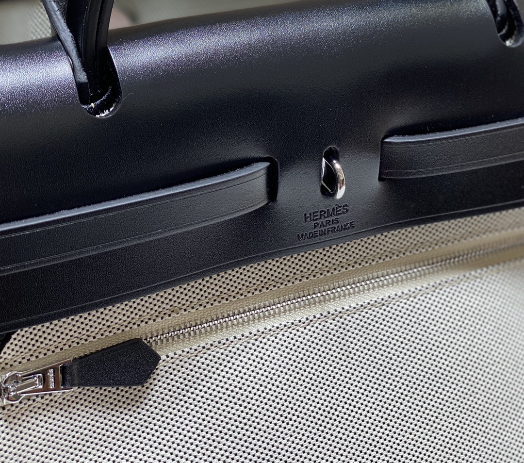 [TOP] HERMES Herbag Zip Canvas Handbag 31cm - Black Brown