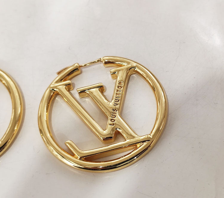[TOP] Louis Vuitton LV Round Hoops Earrings - Gold