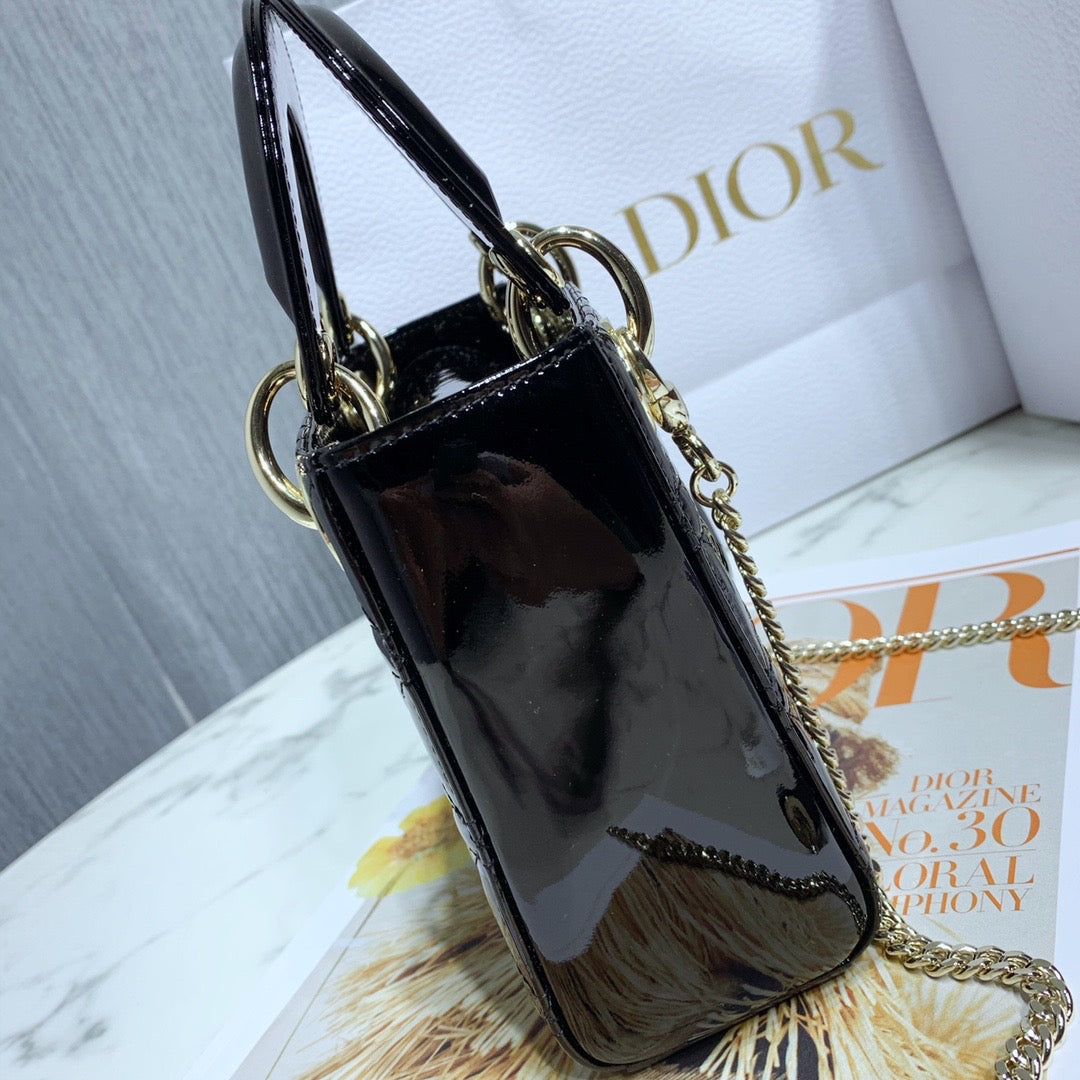 [TOP] Christian Dior Lady Christian Dior Bag Patent Leather Mini - Black w Light GHW