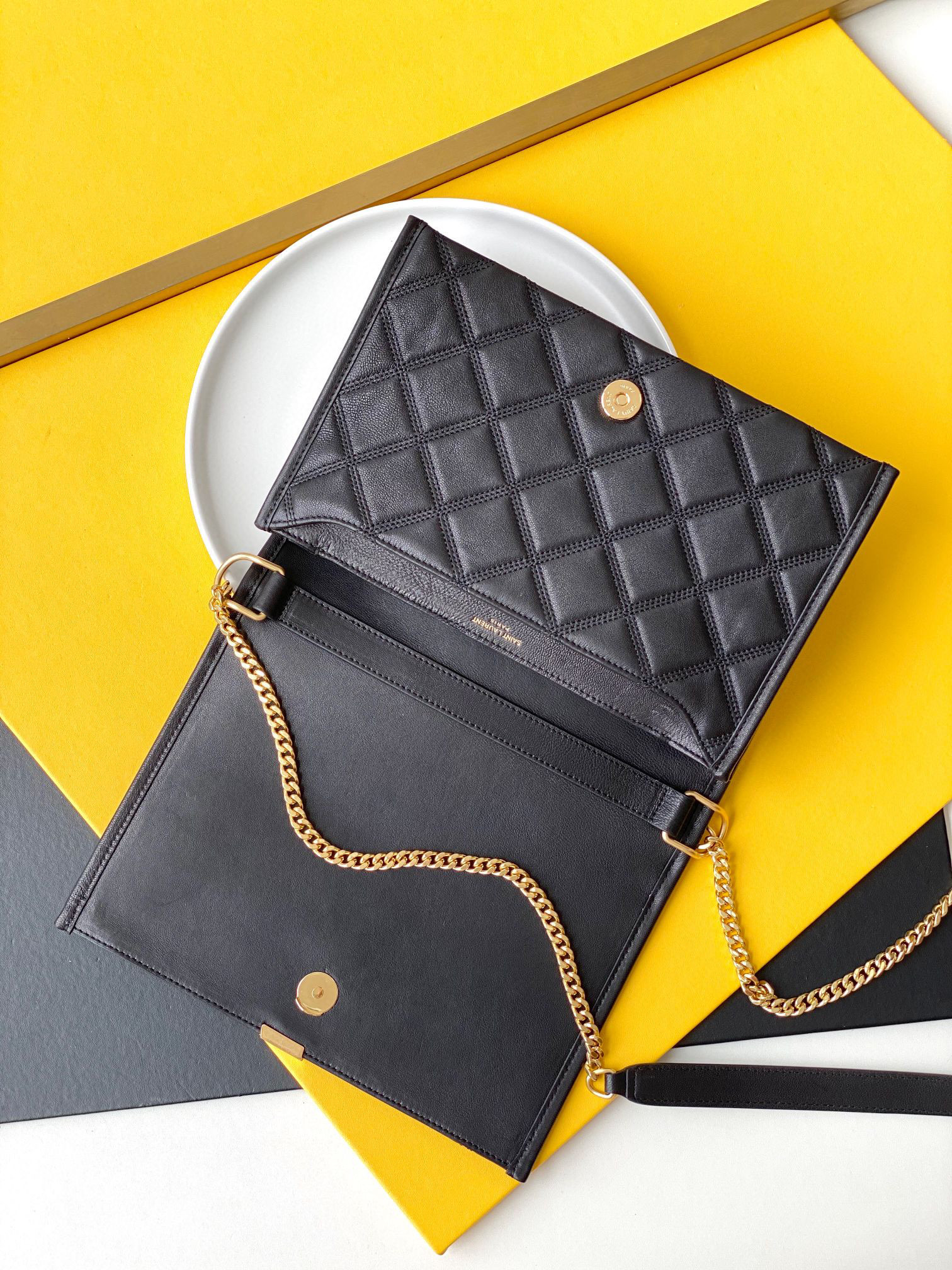 [TOP] Yves Saint Laurent YSL Becky Bag Lambskin 25CM - Black/White