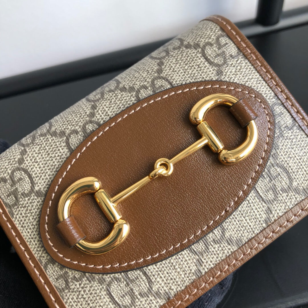 [TOP] GUCCI G*G Horsebit Compact Folding Wallet - Brown