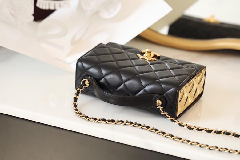 [TOP] CHANEL Box  Flap Bag with Metal Sides Mini - Black & GHW
