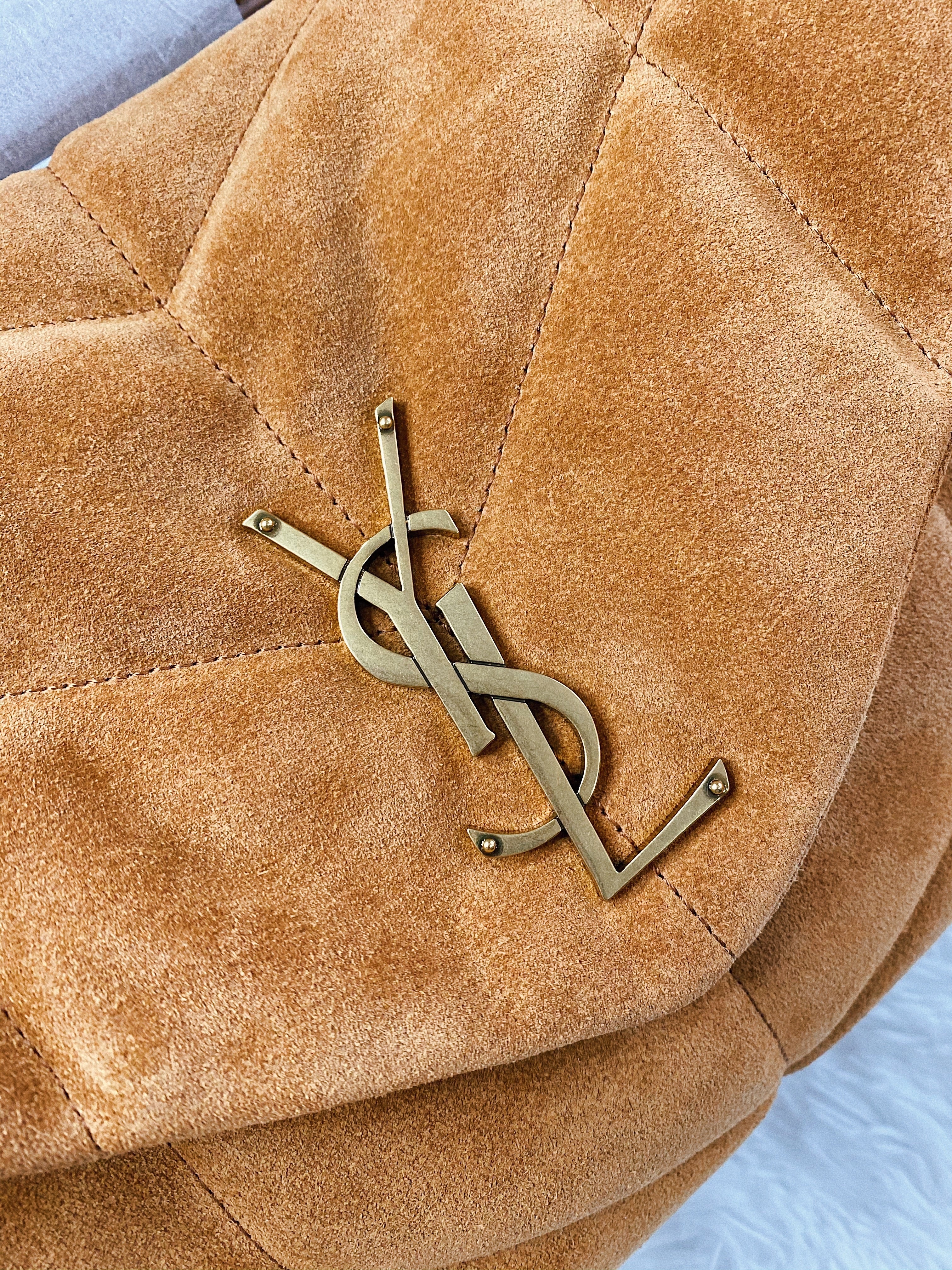 [TOP] Yves Saint Laurent YSL YSL LouLou Puffer Medium Suede Leather 35X23X13.5cm - BROWN