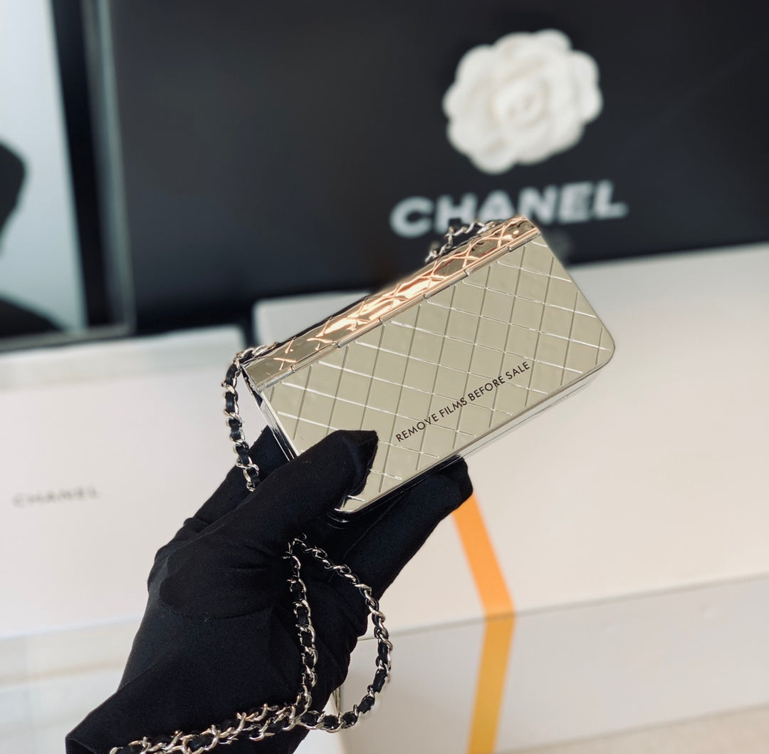 [TOP] CHANEL Evening Bag Metal  Mini 12x7x5cm - Silver