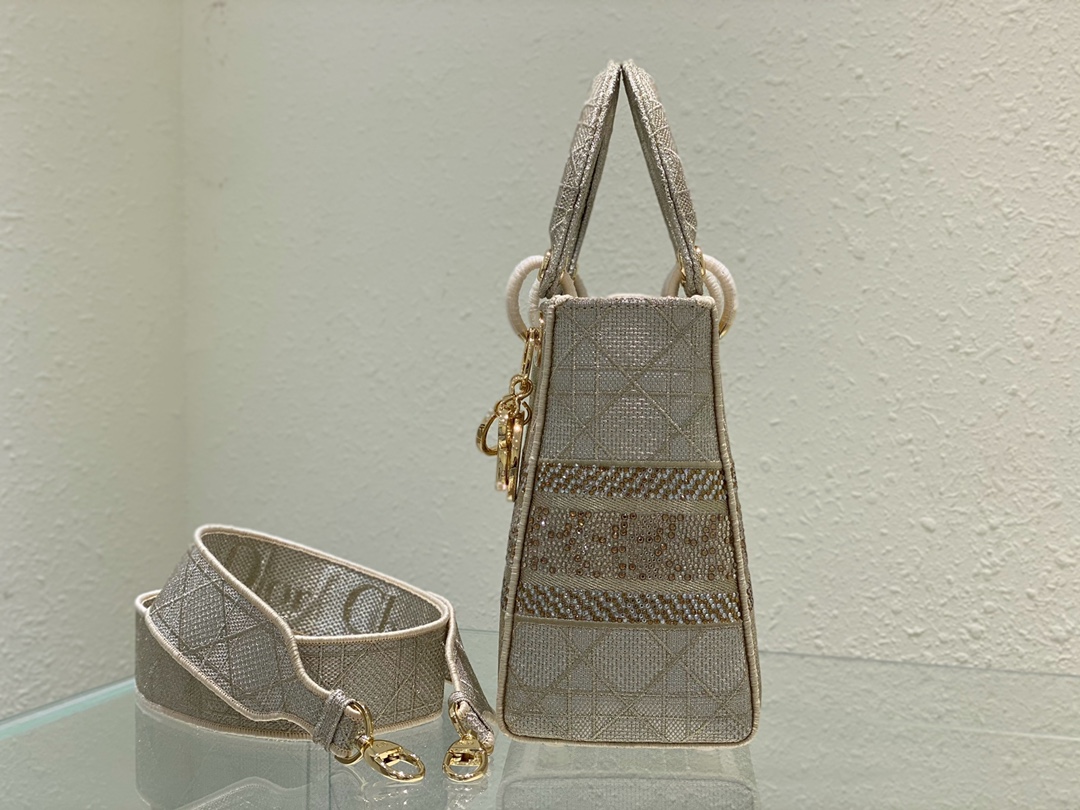 [Top] Christian Dior MINI LADY D-LITE BAG Gold & Pink & Apricot silk embroidery 3 colors