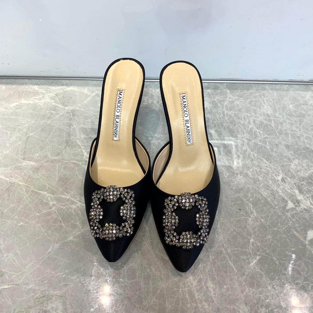 [TOP] Manolo Blahnik HANGISI Satin Crystal Sling back Mules - 5 Colours