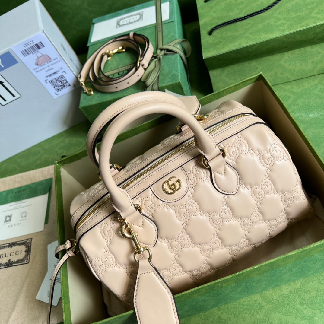 [TOP] GUCCI G*G Matelasse Leather Top Handle Bag - Beige
