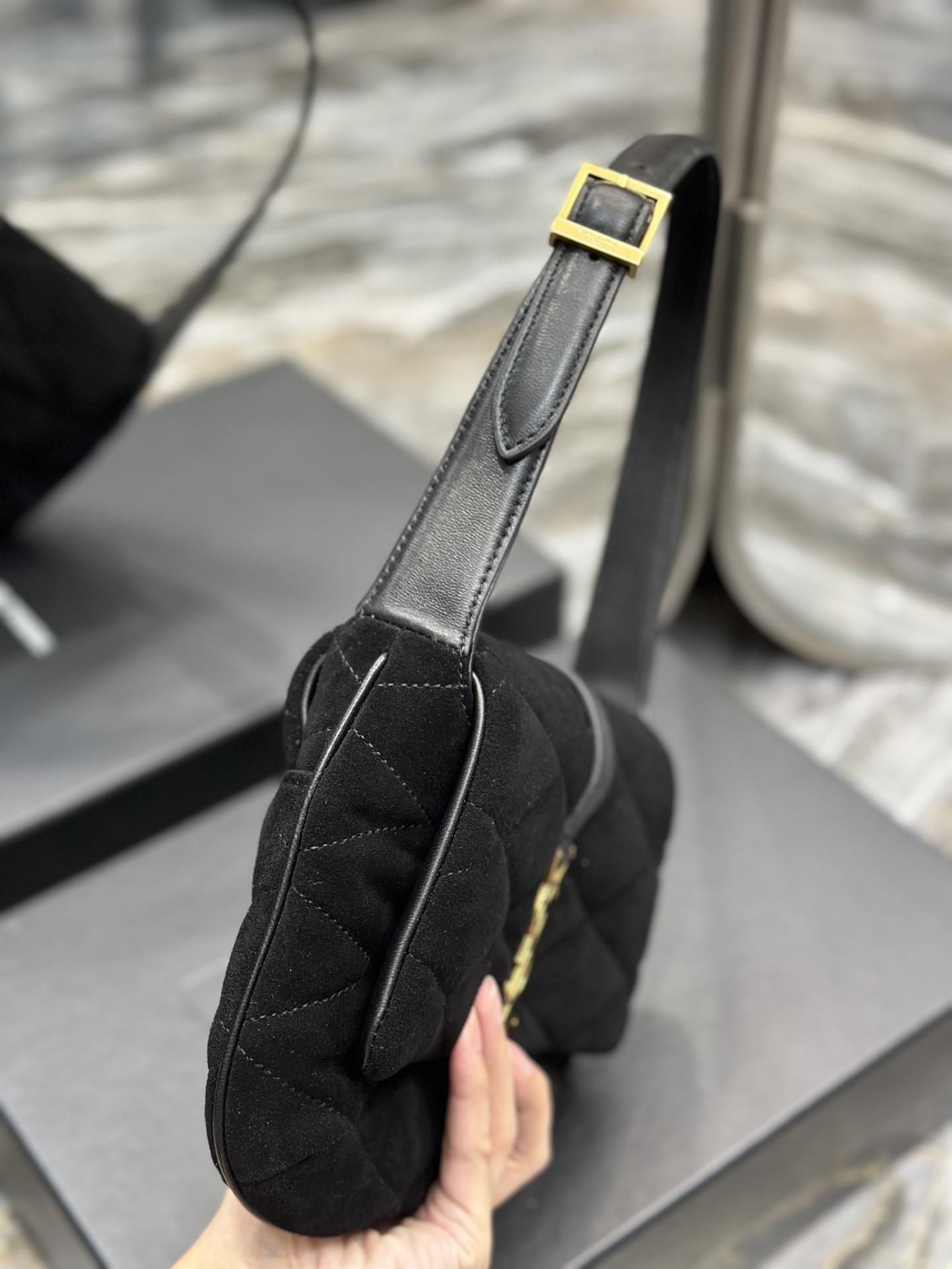 [TOP] Yves Saint Laurent YSL Le 57 Small Frosted Shoulder Bag - Black