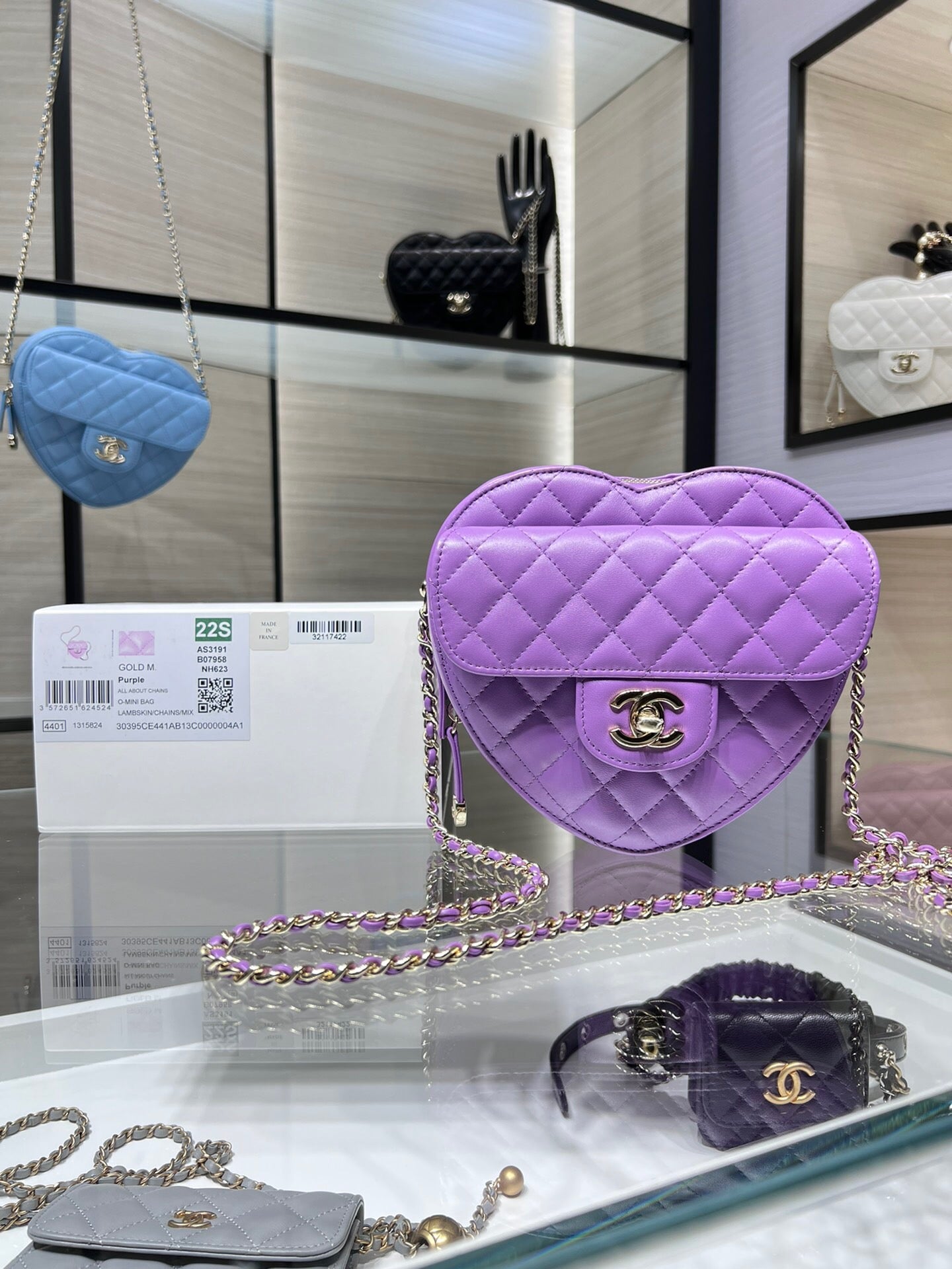 [TOP] CHANEL Heart Bag Large 16.5x18x6.5cm - Purple & GHW