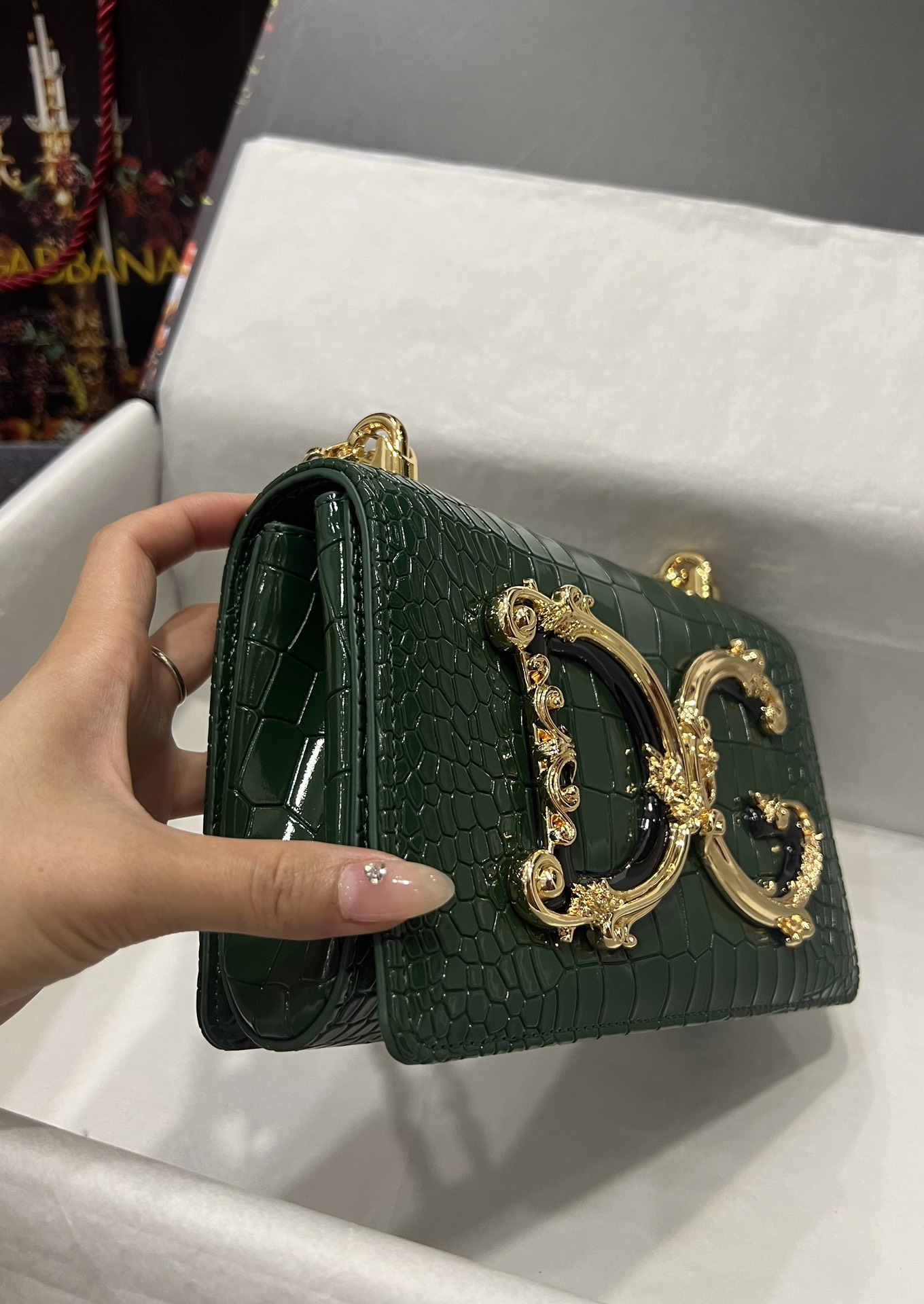 [TOP] Dolce & Gabbana D&G Crocodile-print Calfskin DG Girls Bag 21*4*15 - Green