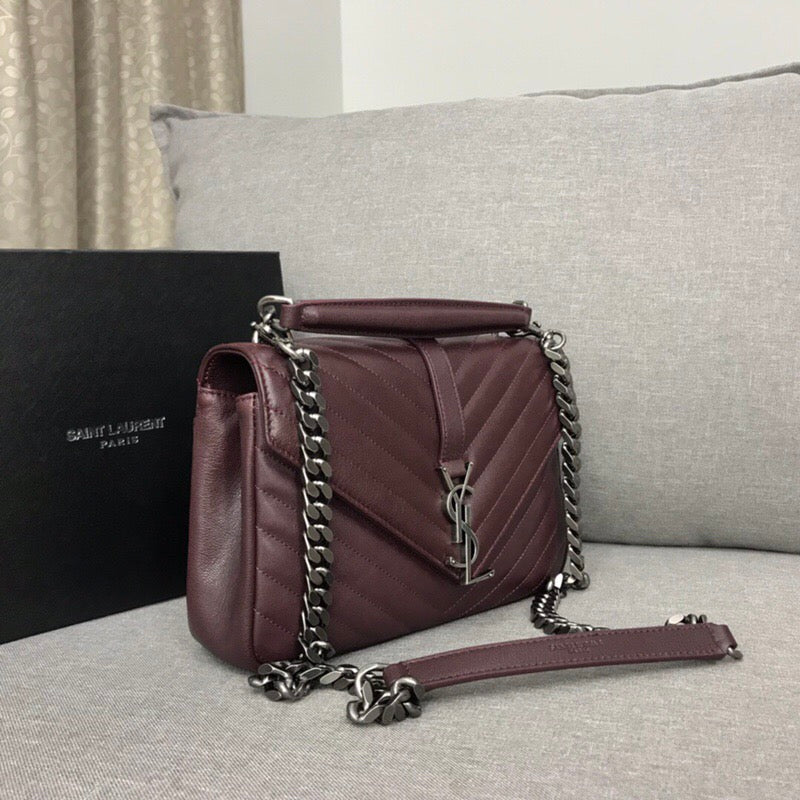 [TOP] Yves Saint Laurent YSL Small College Bag - Burgundy w SHW