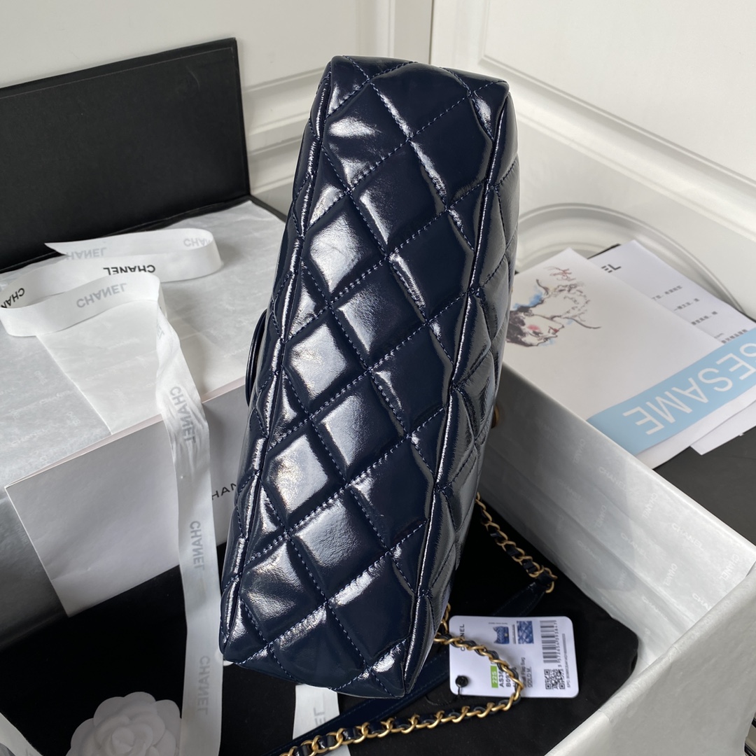 [TOP] CHANEL Wax Skin Hobo Bag 27×31×8cm - GHW - Blue