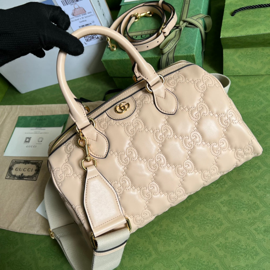 [TOP] GUCCI G*G Matelasse Leather Top Handle Bag - Beige