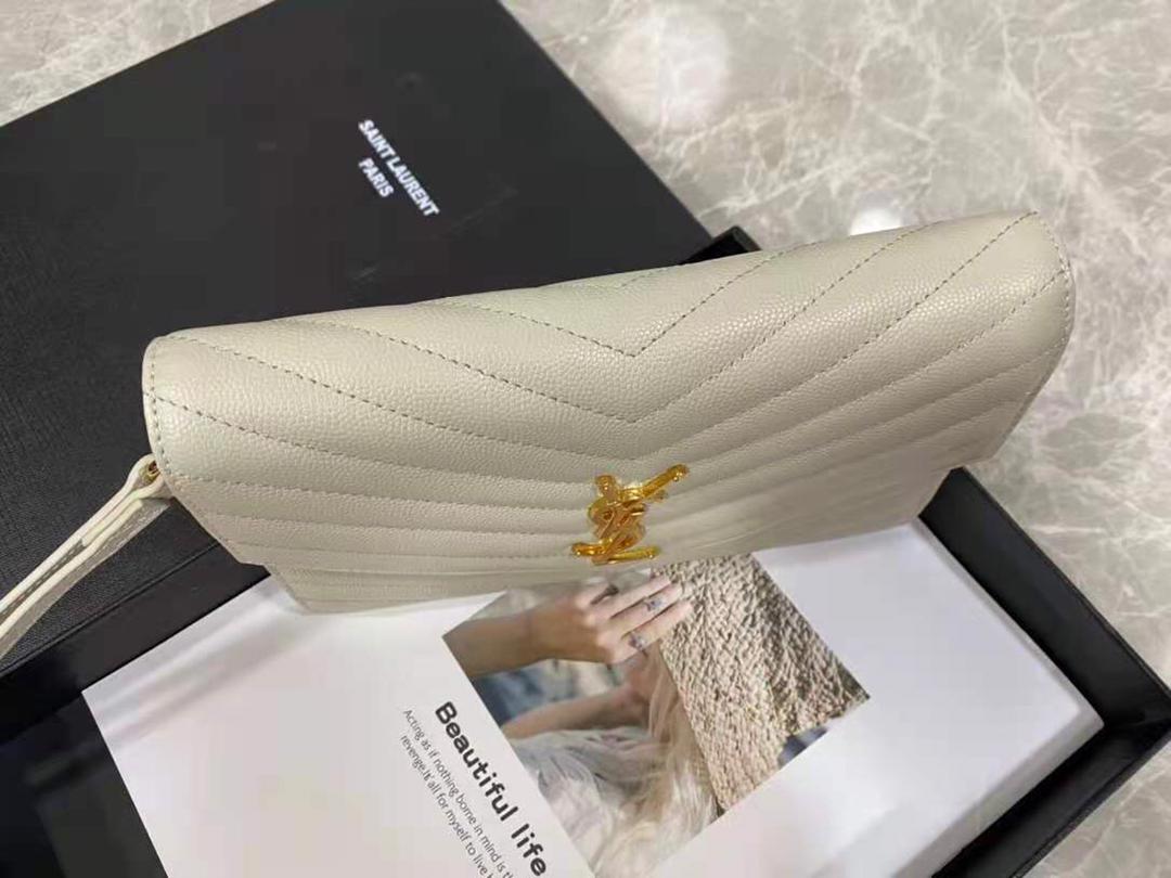 [TOP] Yves Saint Laurent YSL Cassandre Matelasse Flap Pouch Grain Leather - White