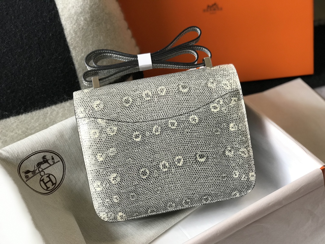 [TOP] HERMES Constance lizard bag 18CM- White & SHW