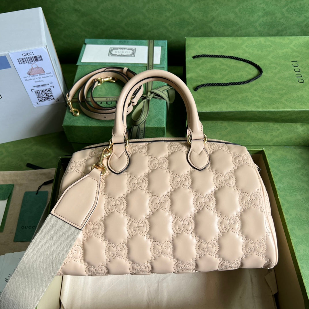 [TOP] GUCCI G*G Matelasse Leather Top Handle Bag - Beige