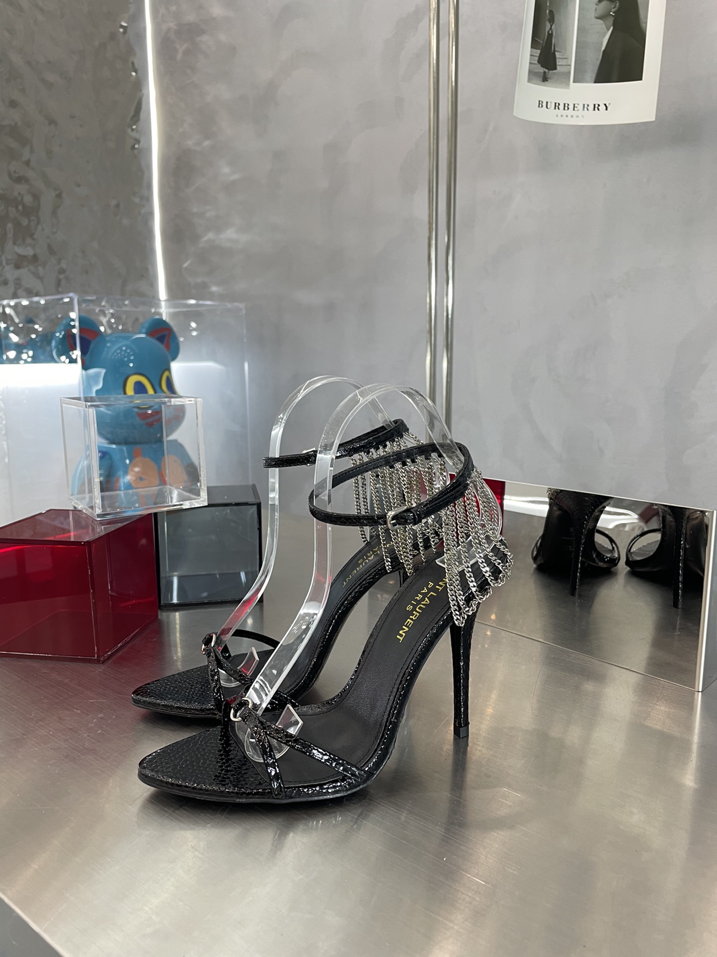 [TOP] Yves Saint Laurent YSL Chain High Heels - GHW & SHW - Black