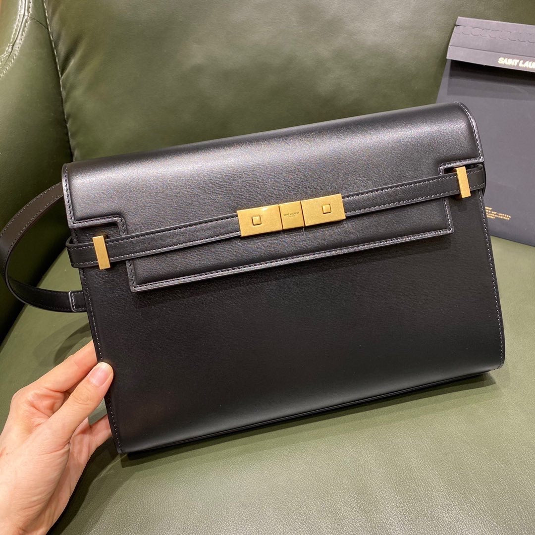 [TOP] Yves Saint Laurent YSL Manhattan Medium Shoulder Bag - Black