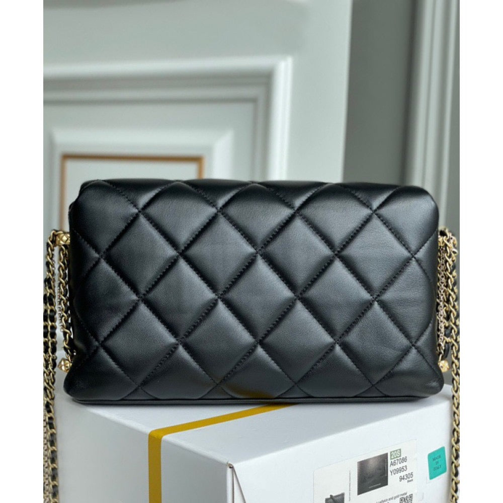 [TOP] CHANEL Flap Chain Bag Pearl Logo - Black