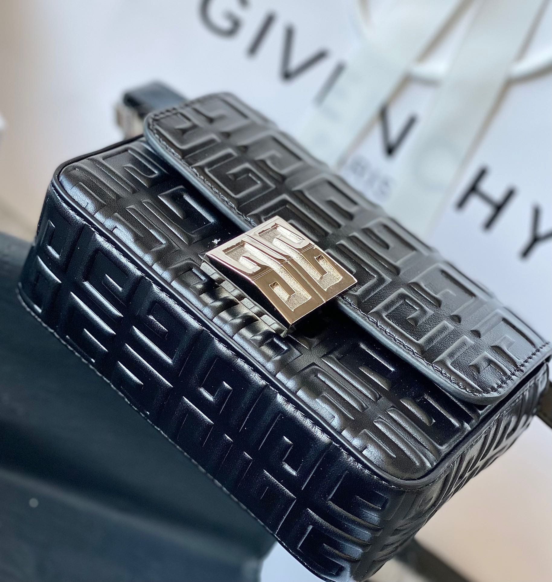 [Top] GIVENCHY 4G Patent Leather Shoulder Bag 16*12*6/21*15*6 - Black