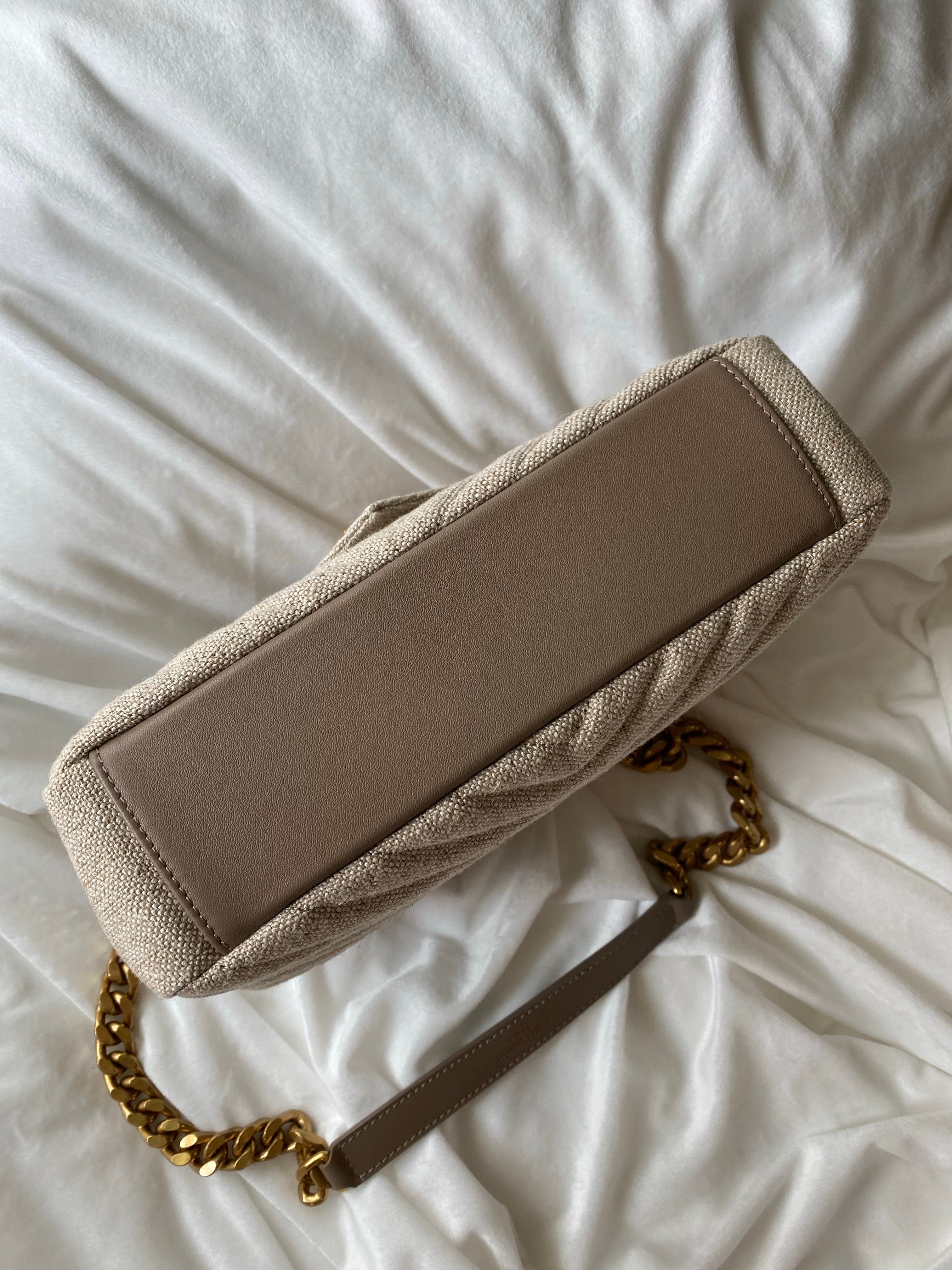 [TOP] Yves Saint Laurent YSL College Quilted Canvas Bag - Natural Taupe