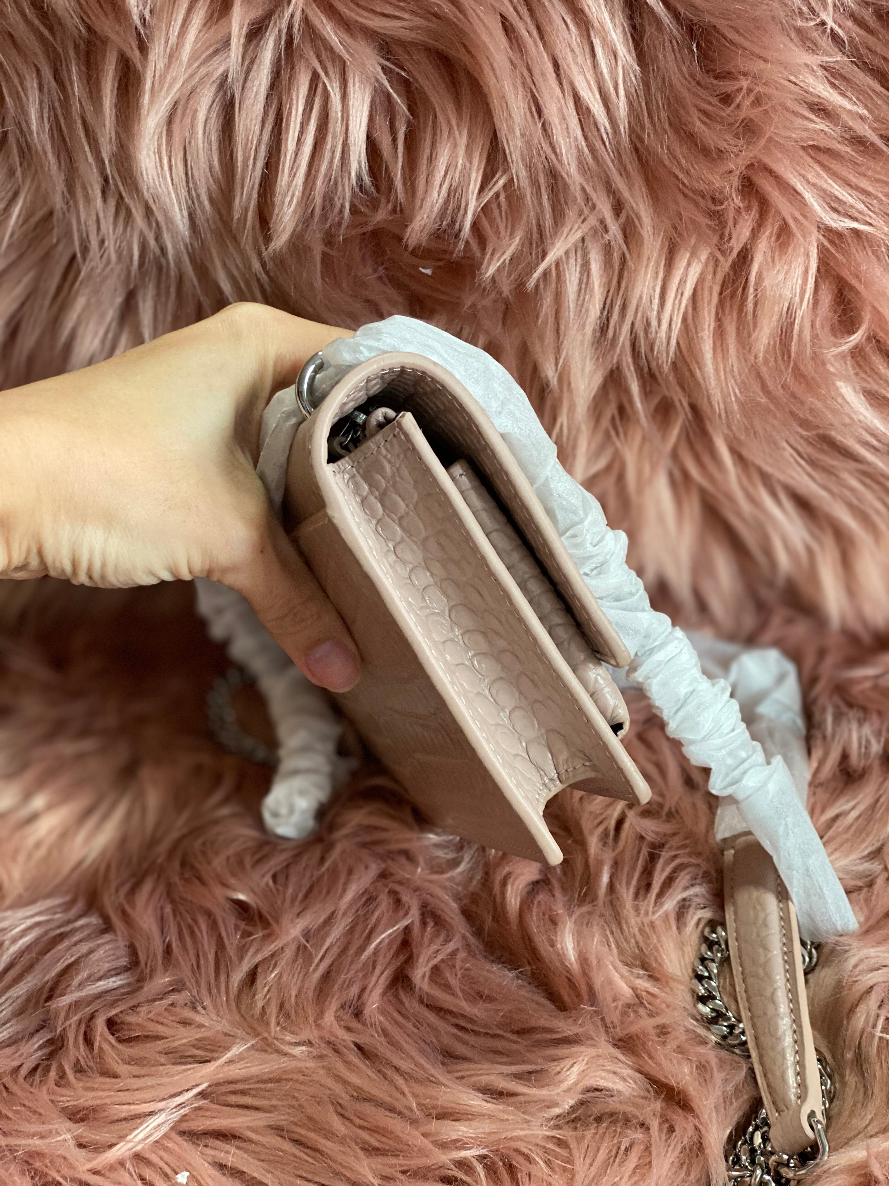 [TOP] Yves Saint Laurent YSL Pink Mini Monogram Sunset Croc Embossed Leather Shoulder Bag