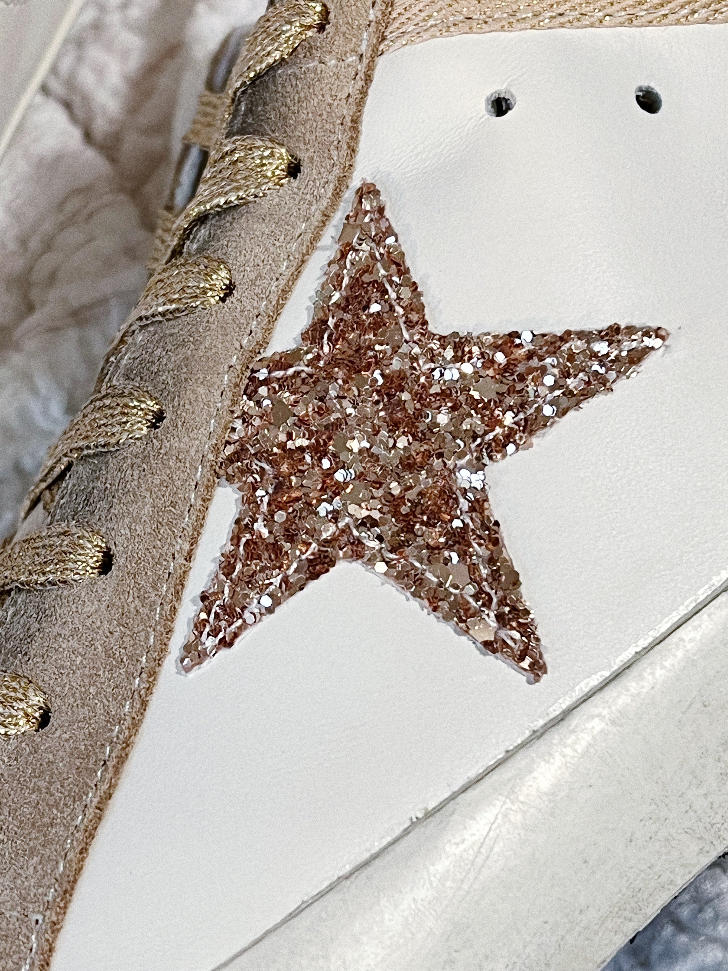 [TOP] GGDB High Top Sneakers - Gold and White Croc