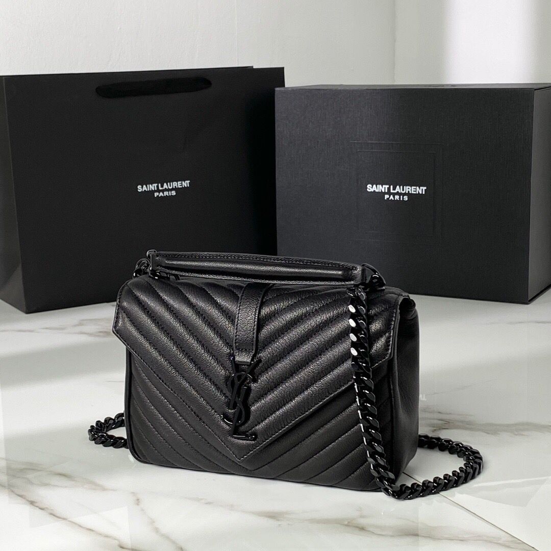 [TOP] Yves Saint Laurent YSL Small College Bag 24×17×6cm - Black on Black