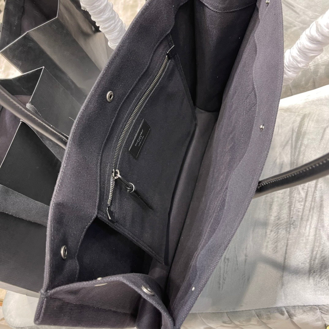 [TOP] Yves Saint Laurent YSL Rive Gauche Straw Tote Bag - Black