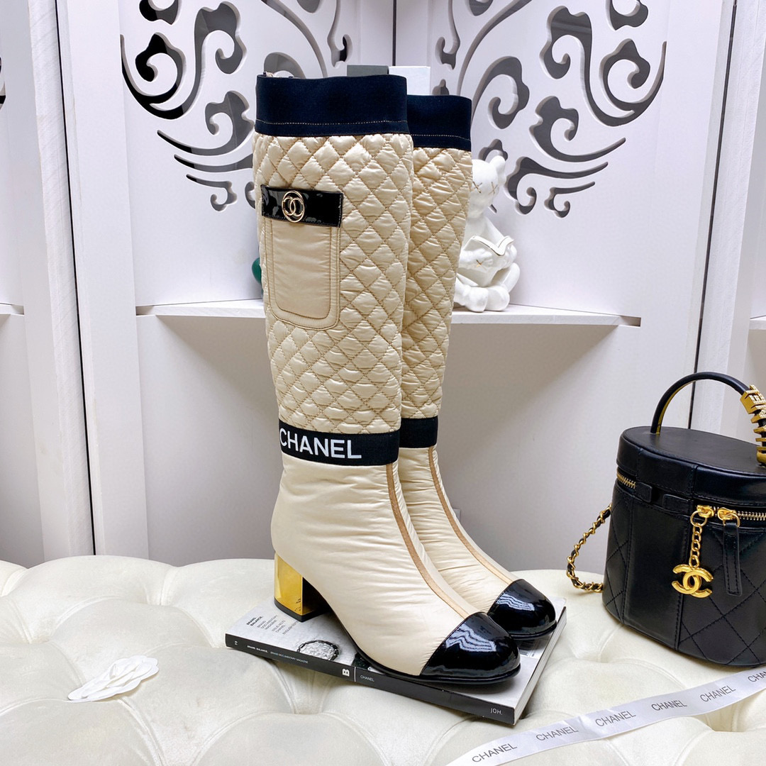 [TOP] CHANEL Lambskin Boots 5cm Heels - white/Black/Beige