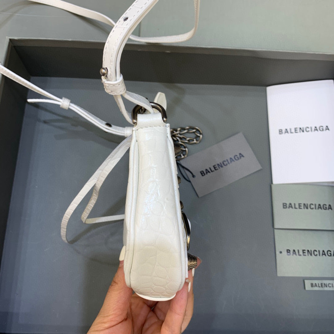 [TOP] BALENCIAGA Le Cagole Mini Croc Bag 21x13x4cm - White