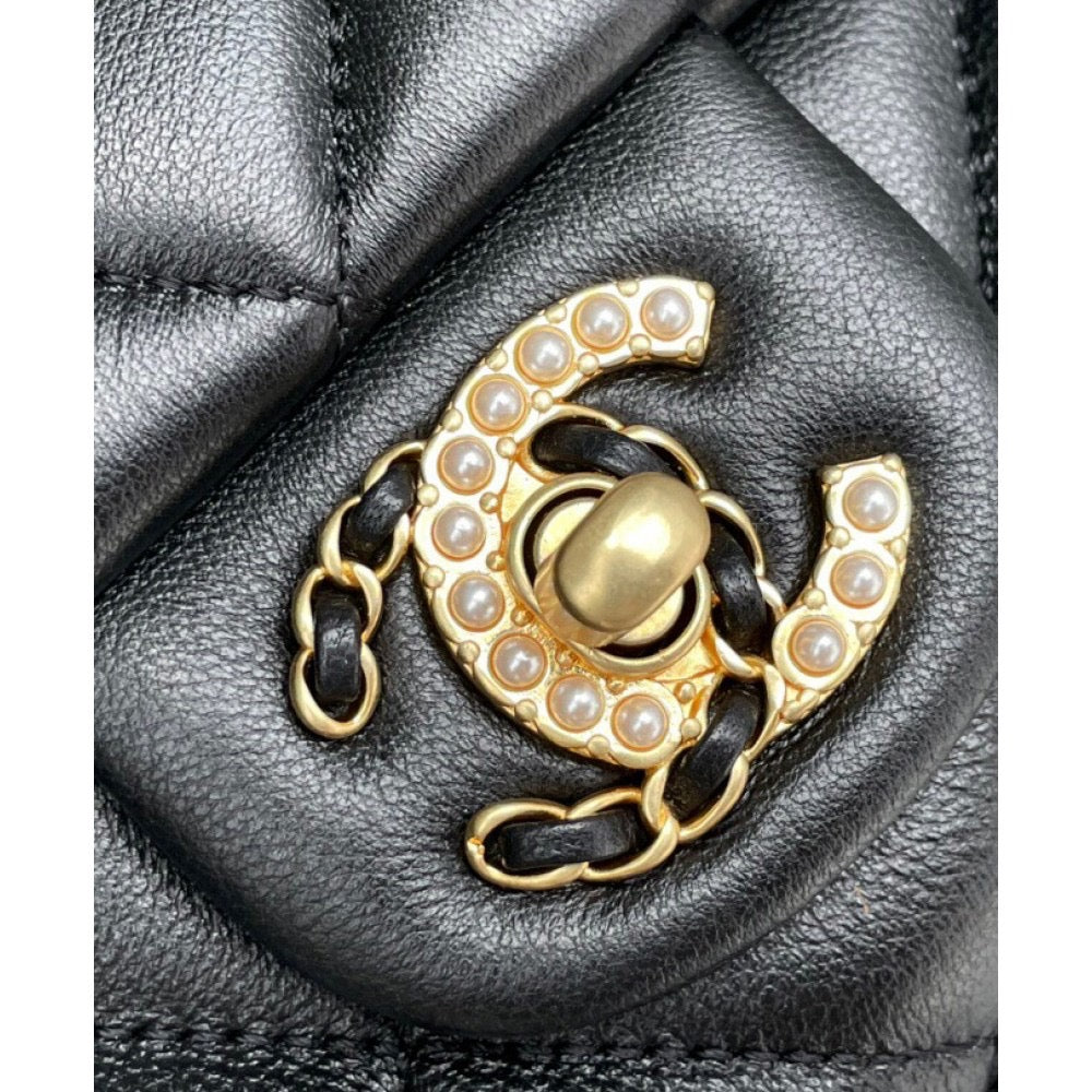 [TOP] CHANEL Flap Chain Bag Pearl Logo - Black