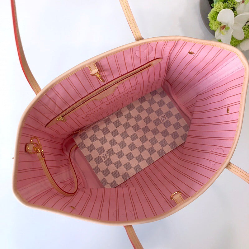 [TOP] Louis Vuitton LV  Damier Azur Canvas Neverfull MM 32x17x28cm - ROSE BALLERINA