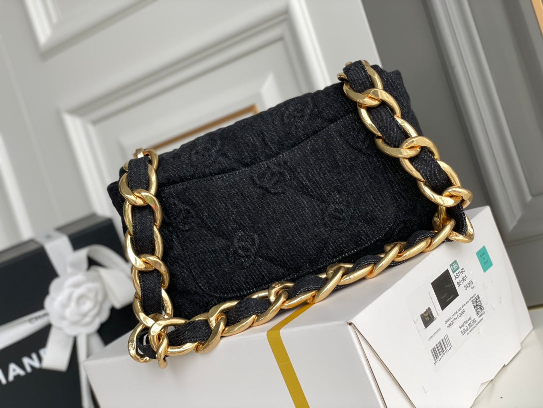 [TOP] CHANEL Classic Flap Bag 22S Denim FunkyTown Small 14.5*23*6CM - Black & GHW