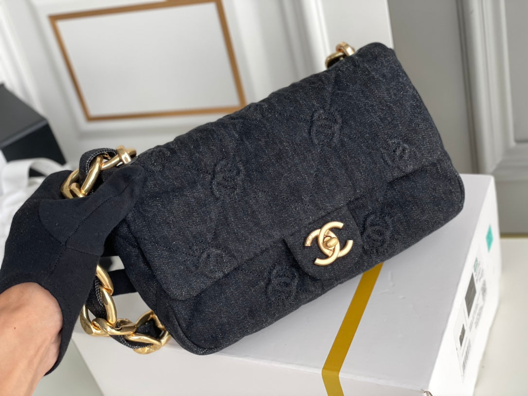 [TOP] CHANEL Classic Flap Bag 22S Denim FunkyTown Small 14.5*23*6CM - Black & GHW