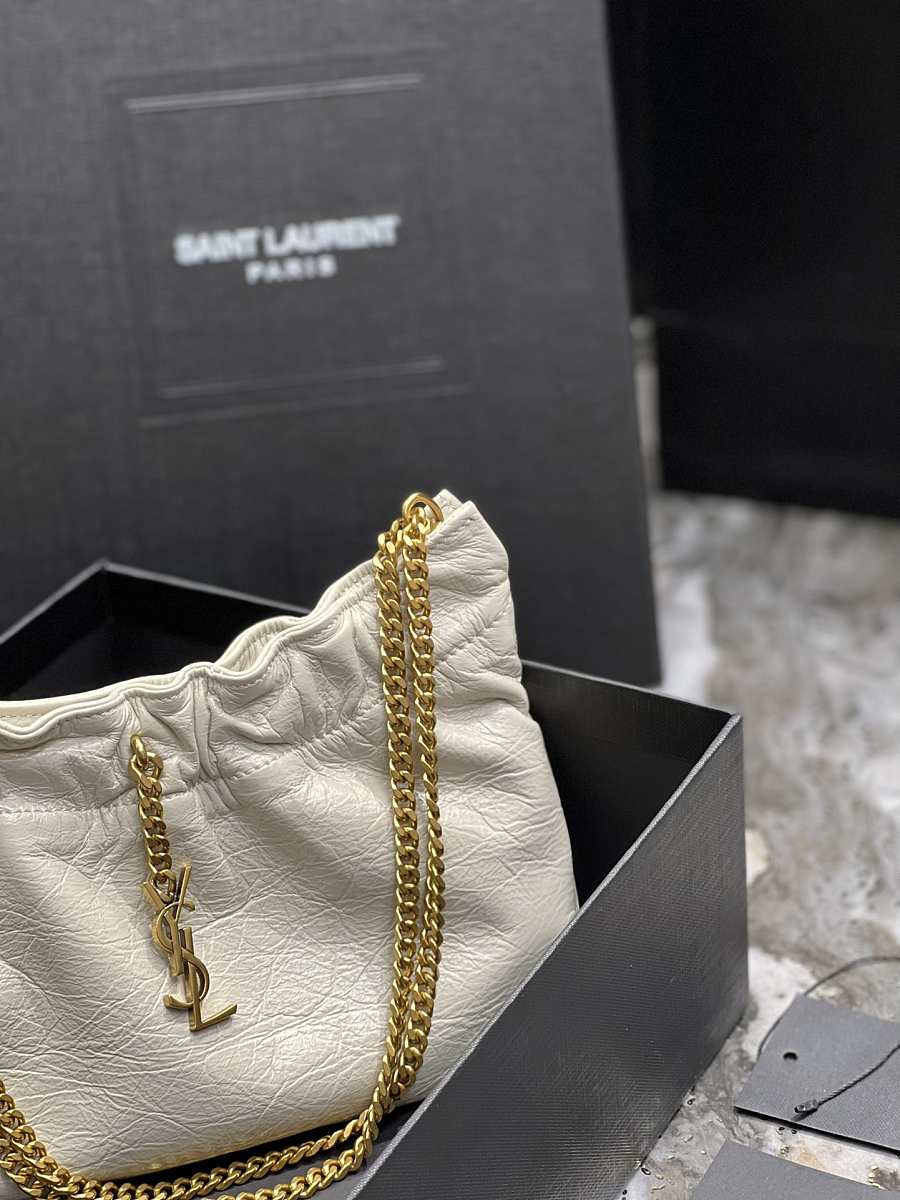 [TOP] Yves Saint Laurent YSL Pacpac Leather Hobo Bag - Off White GHW