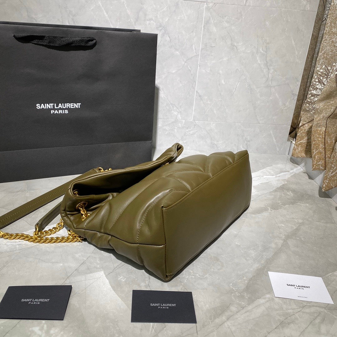 [TOP] Yves Saint Laurent YSL Loulou Puffer Small - Dark Green