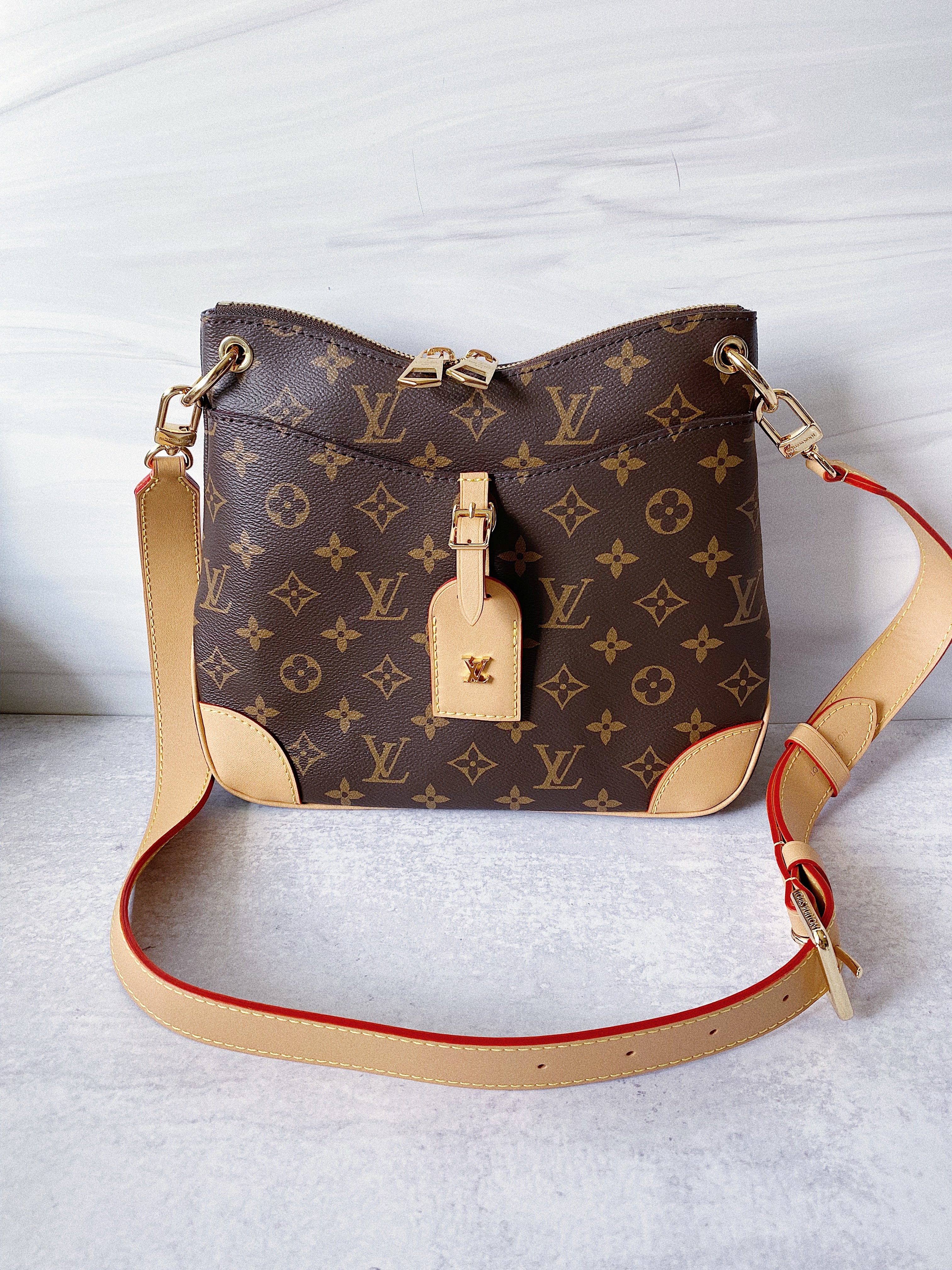 [TOP] Louis Vuitton LV Odeon Monogram Crossbody Bag 28x25x9cm - Beige Trim Leather