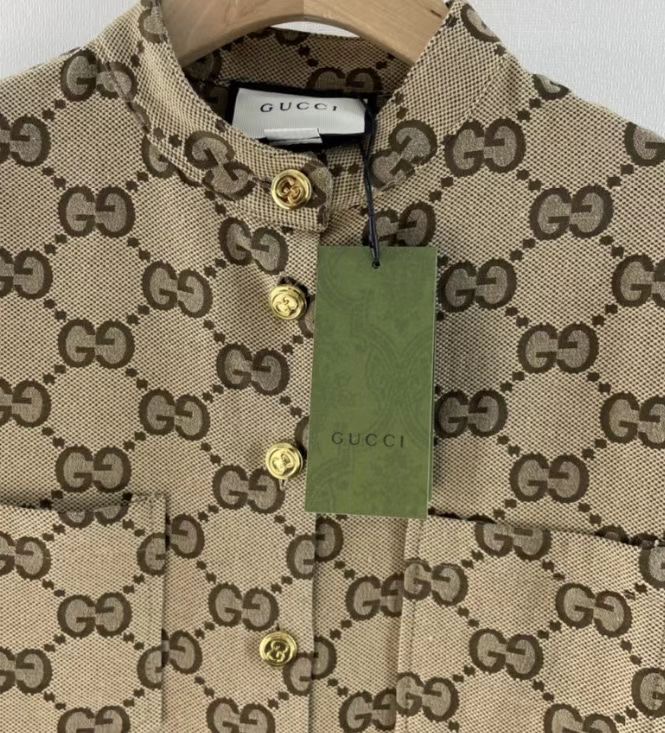 [TOP] GUCCI Maxi GG Canvas Shirt - Camel and Ebony