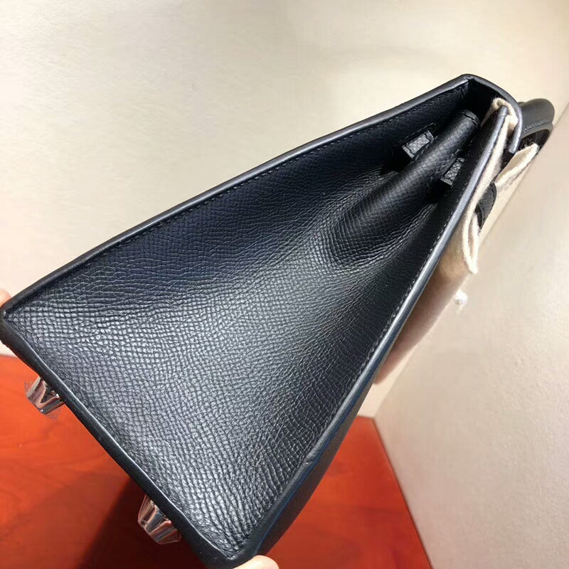 [TOP] HERMES Kelly Epsom Leather 25cm - Black & SHW