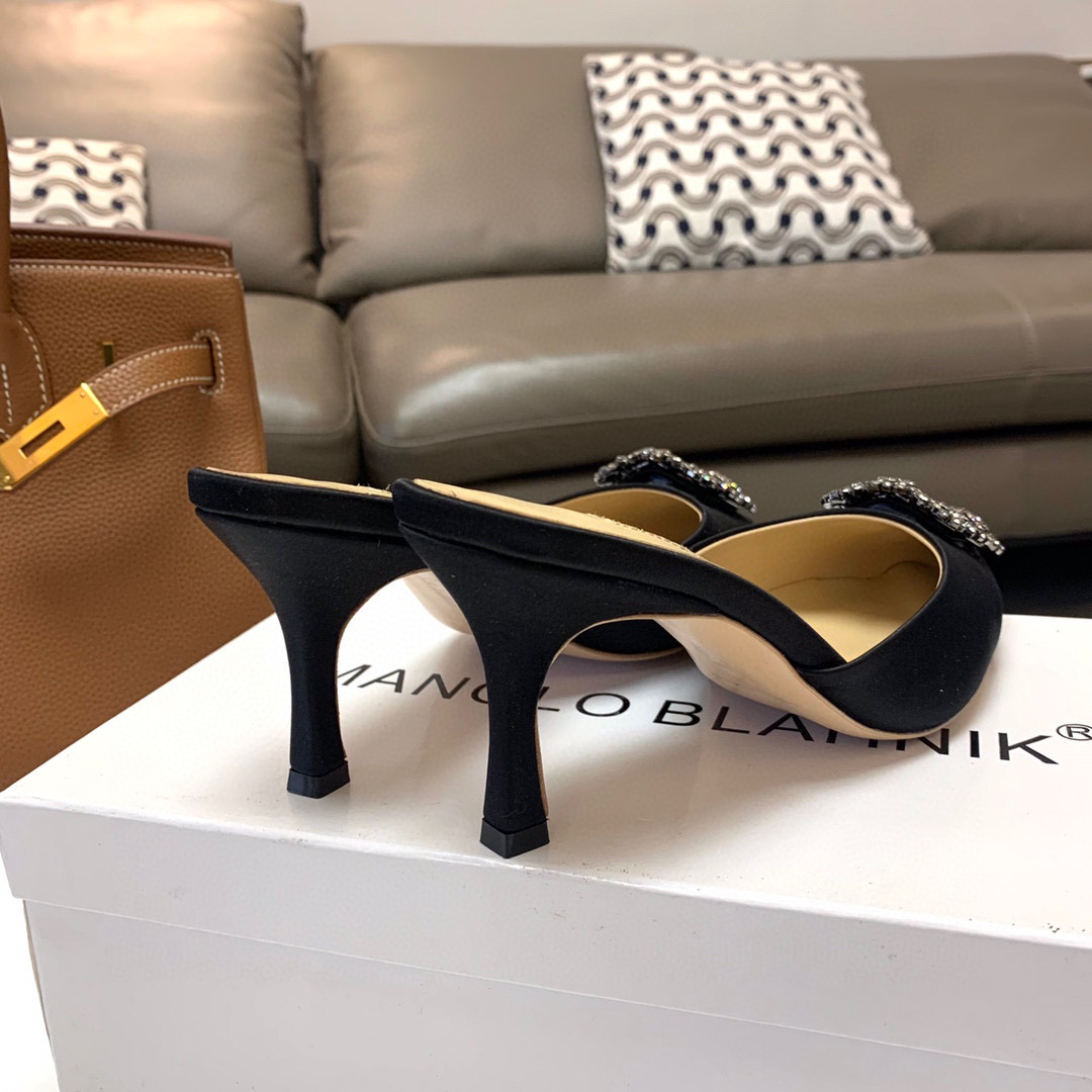 [TOP] Manolo Blahnik HANGISI Satin Crystal Sling back Mules - 5 Colours